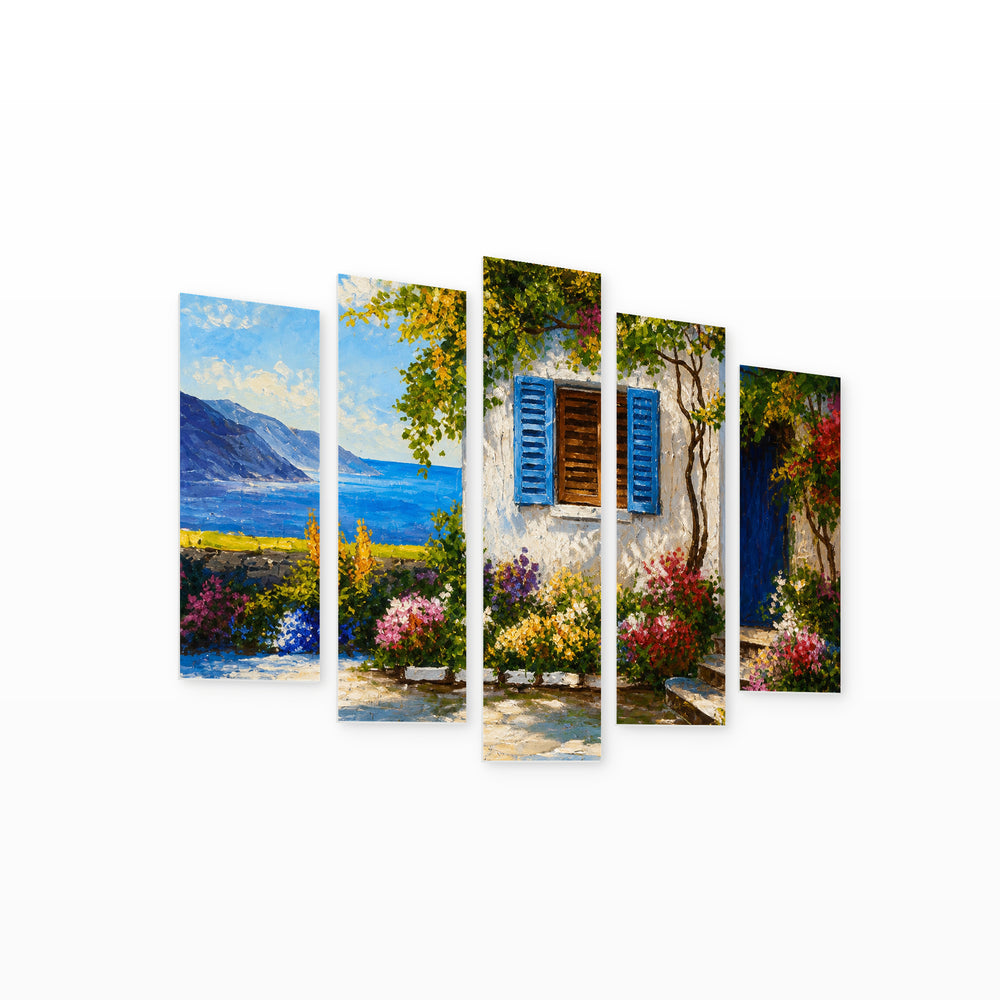 Of Beautiful Houses Near the Sea — five-panel wall art on white background in perspective | 5wallart 56182 M1