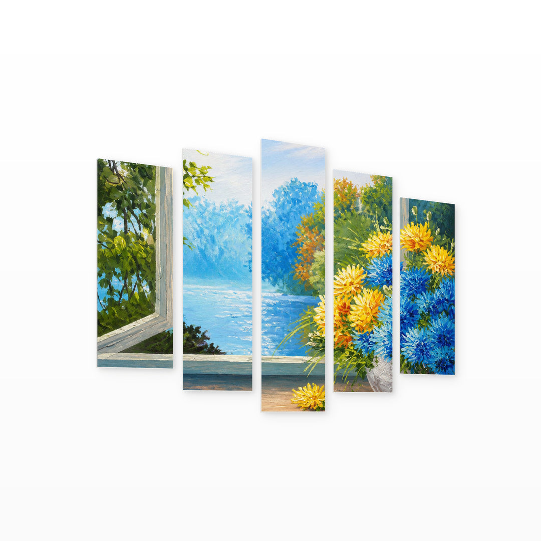 Of a Bouquet of Spring Flowers — five-panel wall art on white background in perspective | 5wallart 56187 M1