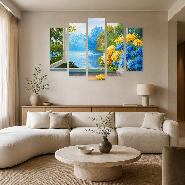 Of a Bouquet of Spring Flowers — five-panel wall art in frontal interior | 5wallart 56187 M3