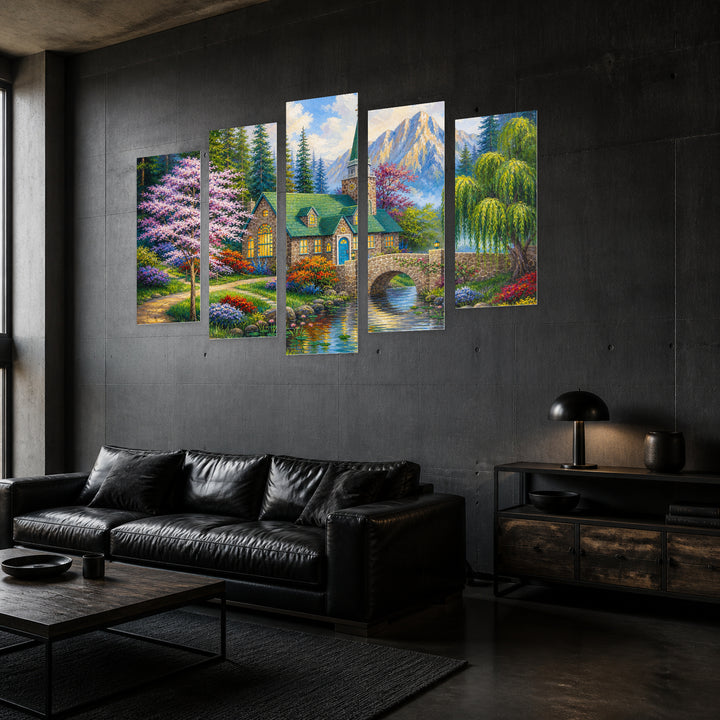 Of a Church in the Forest — five-panel wall art in perspective interior | 5wallart 56188 M2