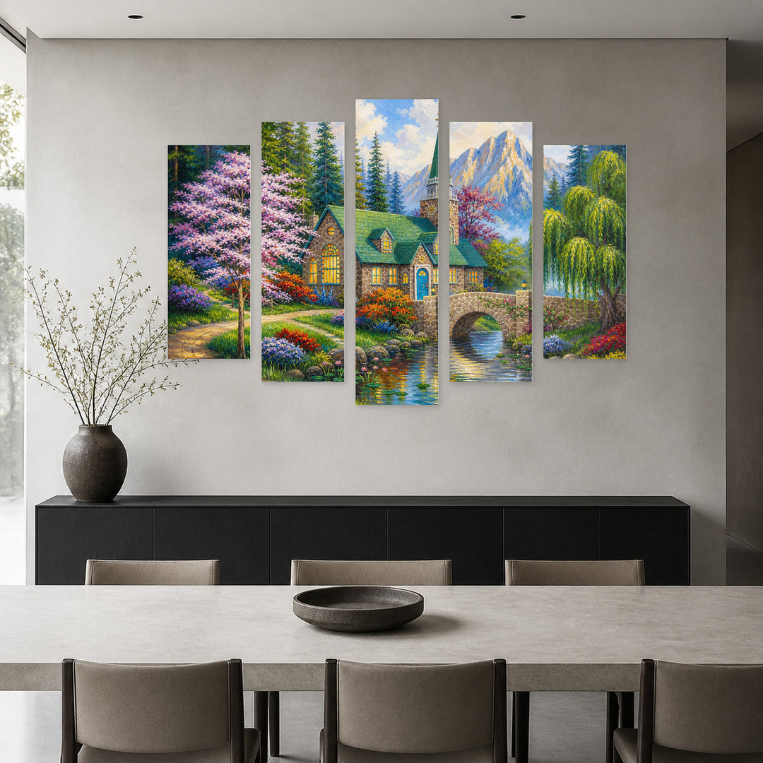 Of a Church in the Forest — five-panel wall art in frontal interior | 5wallart 56188 M3