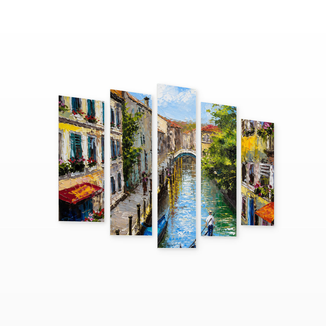Venice, Italy in Blue and Gold — five-panel wall art on white background in perspective | 5wallart 56190 M1