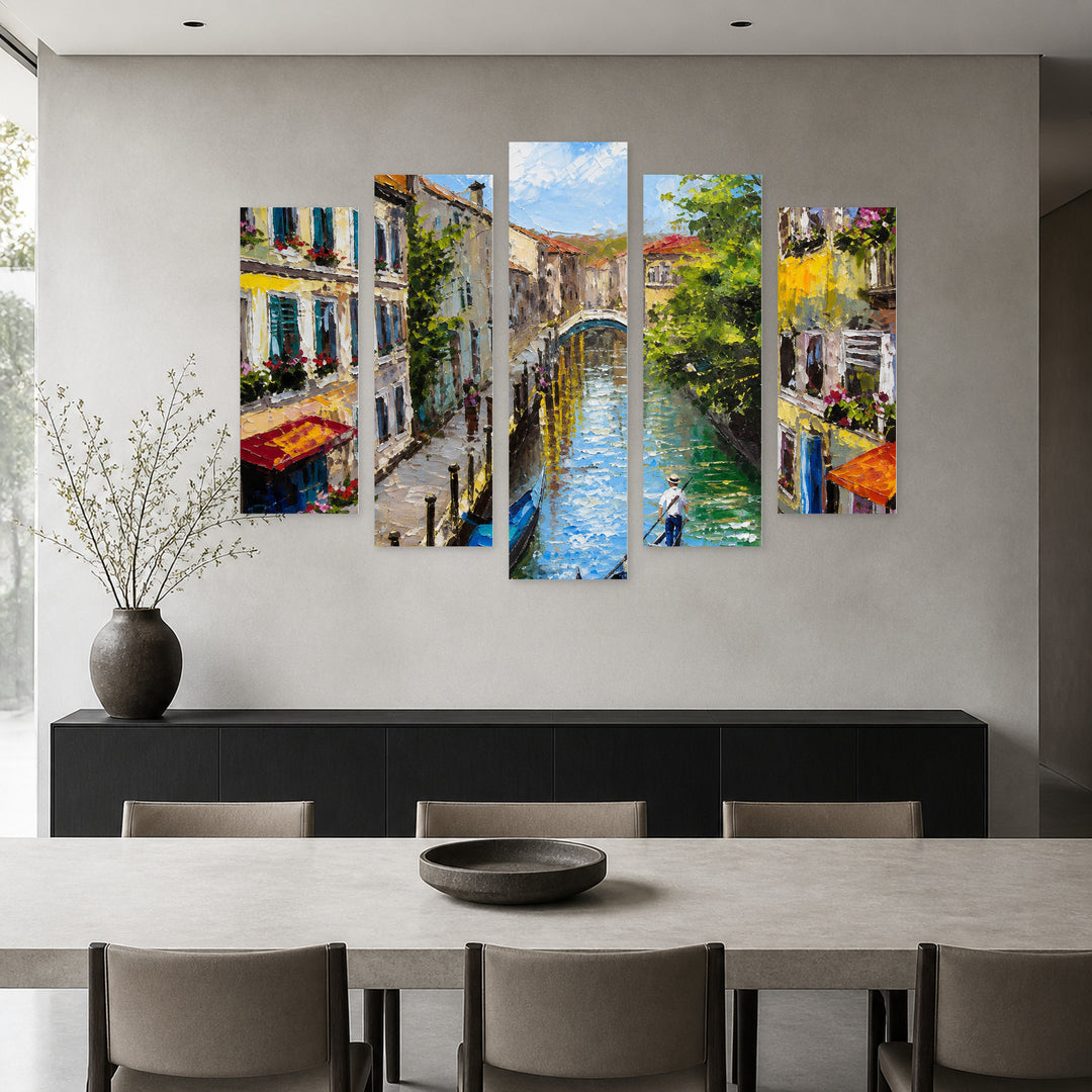 Venice, Italy in Blue and Gold — five-panel wall art in frontal interior | 5wallart 56190 M3