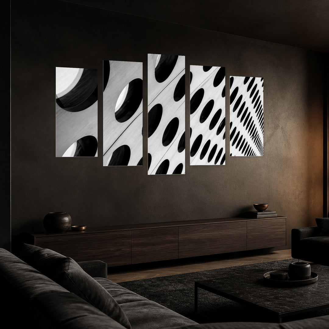 Abstract Architecture Urban Panorama — five-panel wall art in perspective interior | 5wallart 56207 M2