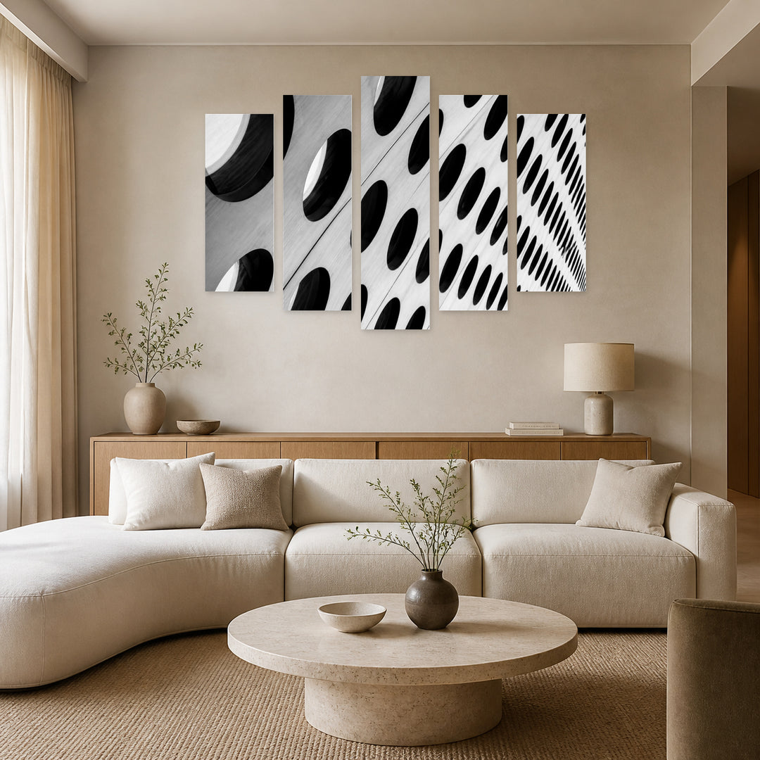 Abstract Architecture Urban Panorama — five-panel wall art in frontal interior | 5wallart 56207 M3