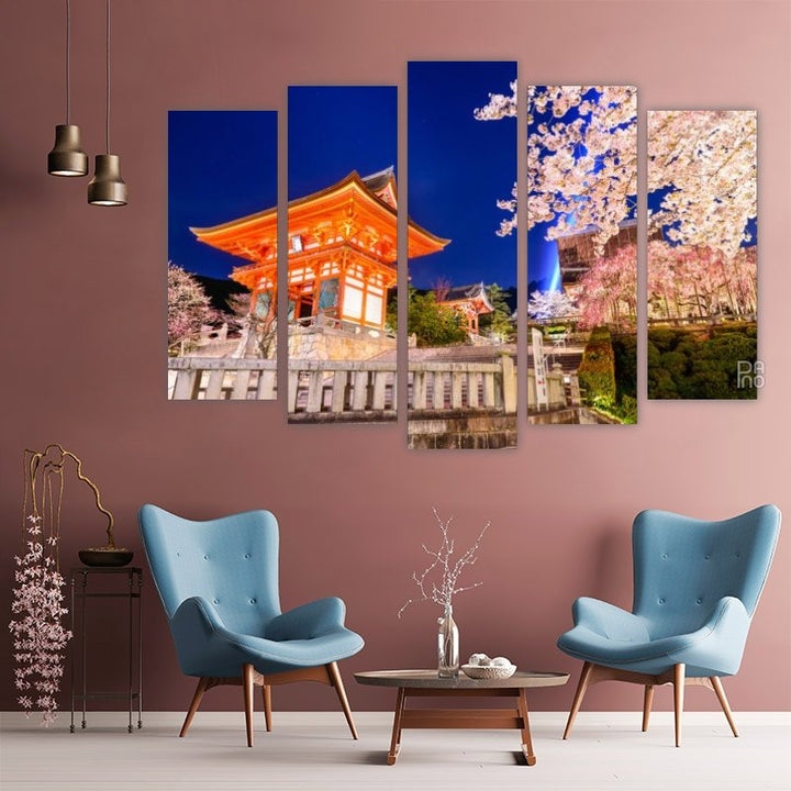 Spring Night in Kyoto – five-piece modular wall art