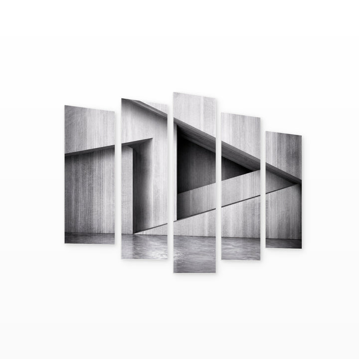 Architectural Abstraction with Geometric Rhythm — five-panel wall art on white background in perspective | 5wallart 56210 M1