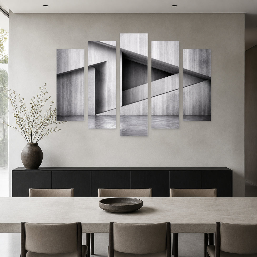 Architectural Abstraction with Geometric Rhythm — five-panel wall art in frontal interior | 5wallart 56210 M3