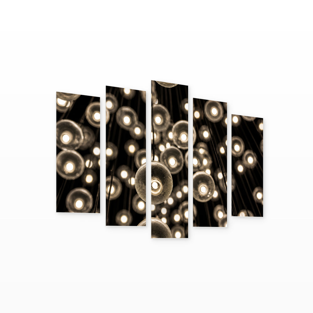 Light Bodies with Geometric Rhythm — five-panel wall art on white background in perspective | 5wallart 56211 M1