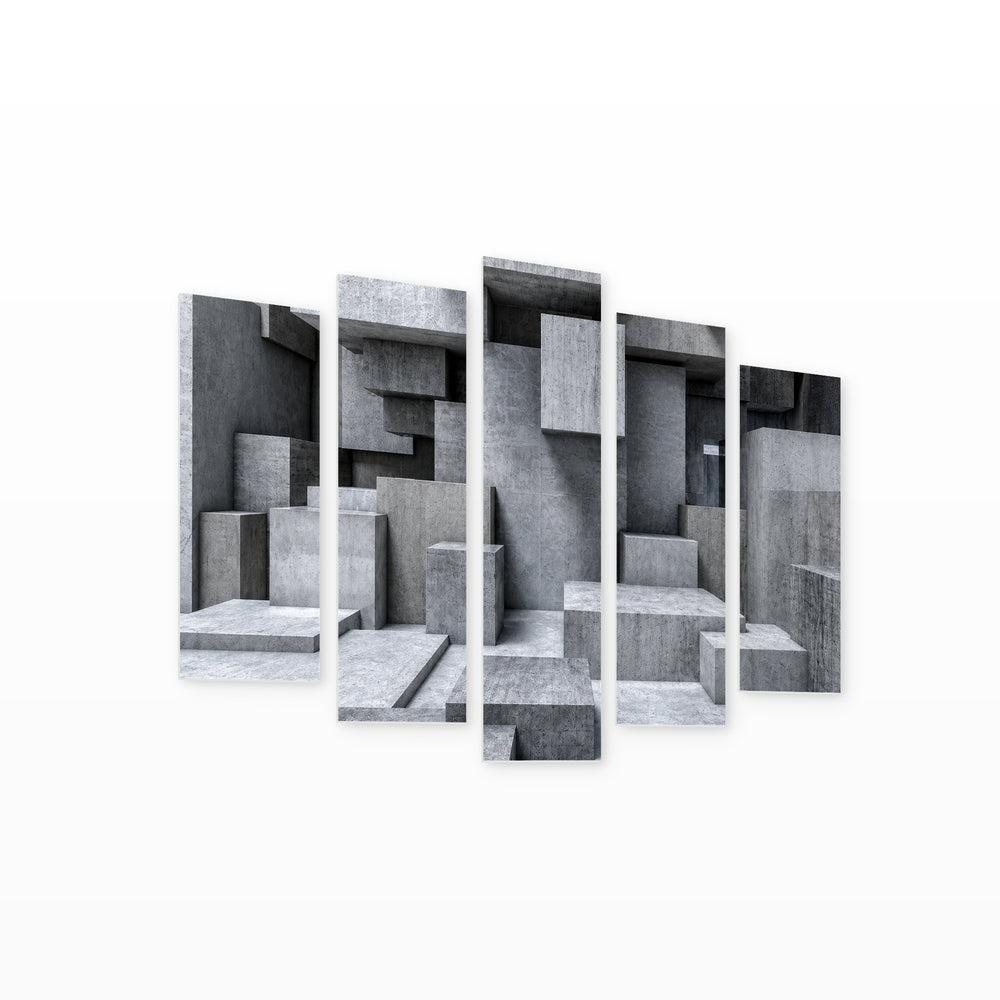 Architectural Cubes with Geometric Rhythm — five-panel wall art on white background in perspective | 5wallart 56241 M1