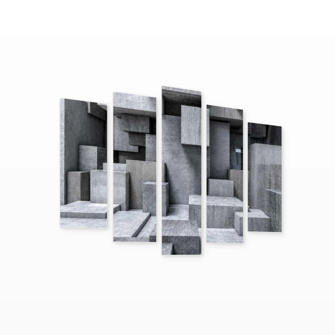 Architectural Cubes with Geometric Rhythm — five-panel wall art on white background in perspective | 5wallart 56241 M1