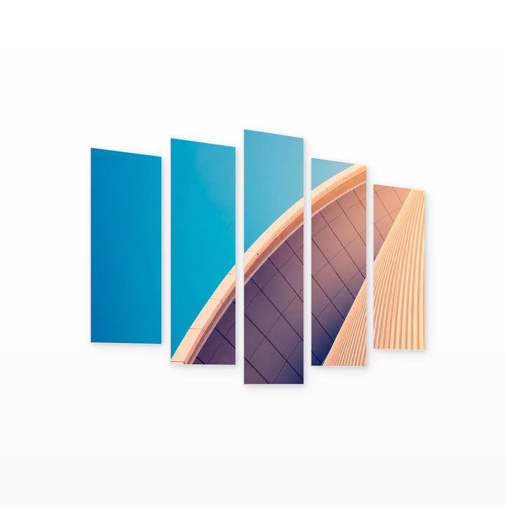 Details of Modern Architecture with Geometric Rhythm — five-panel wall art on white background in perspective | 5wallart 56251 M1