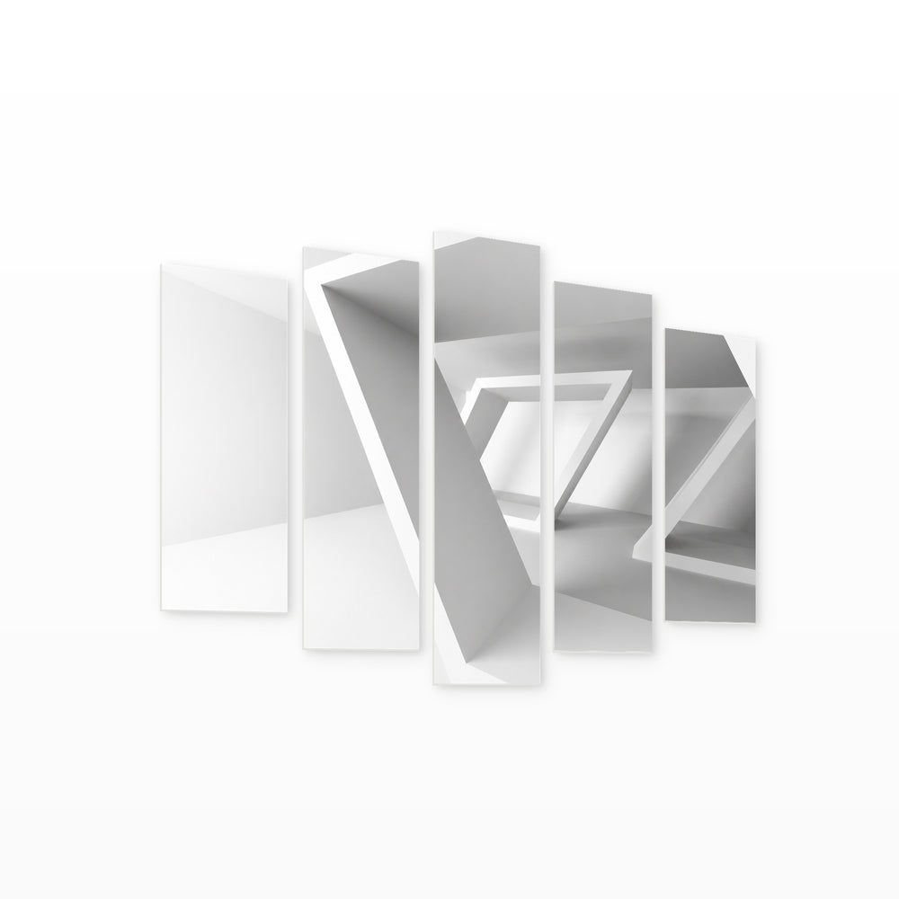 White Modern Architecture with Geometric Rhythm — five-panel wall art on white background in perspective | 5wallart 56256 M1
