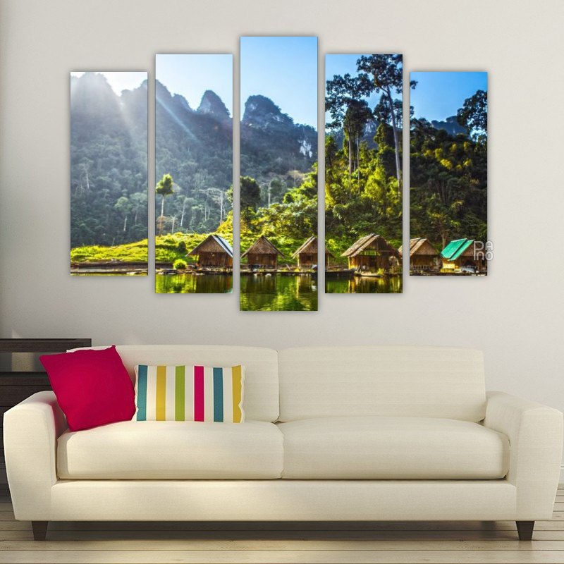 Houses in Southeast Asia – five-piece modular wall art