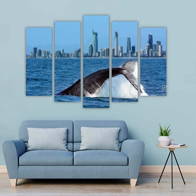 Whales at Gold Coast, Australia – five-piece modular wall art