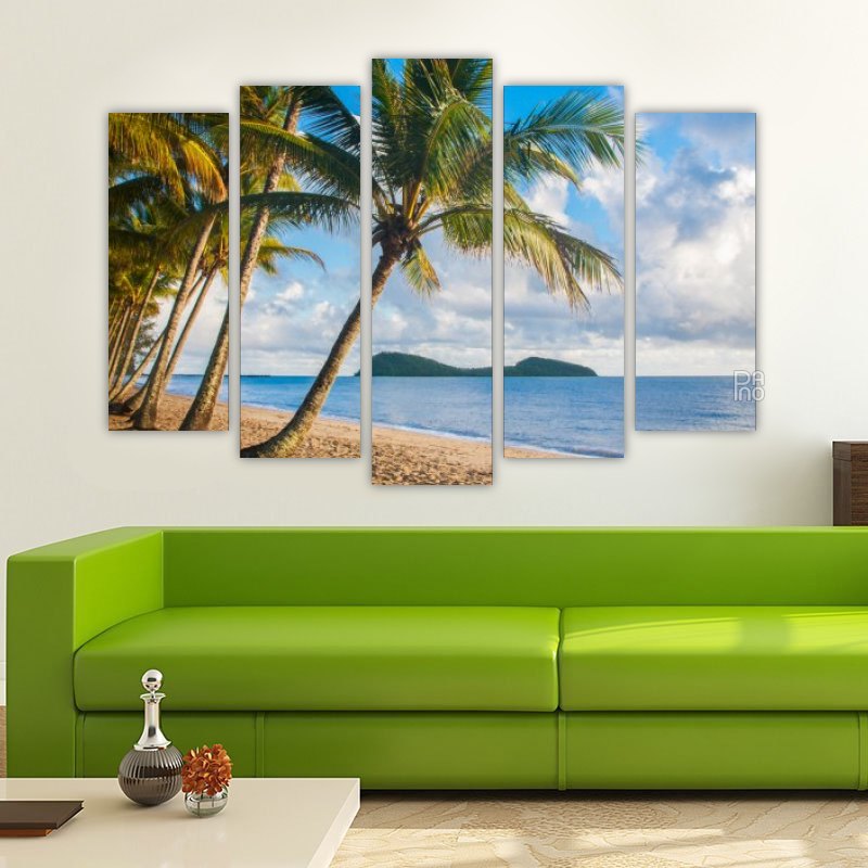 Tropical Beach with Palm Trees – five-piece modular wall art