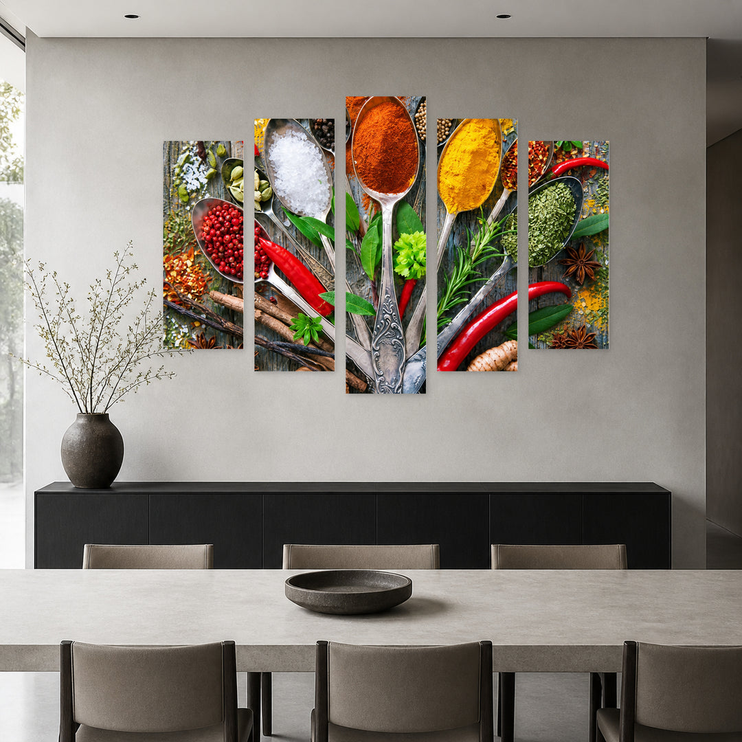 Contrasting Color Fields — five-panel wall art in alternate frontal interior | 5wallart 56607 M4