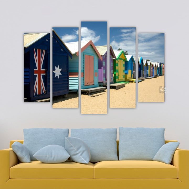 Beach Cottages – five-piece modular wall art