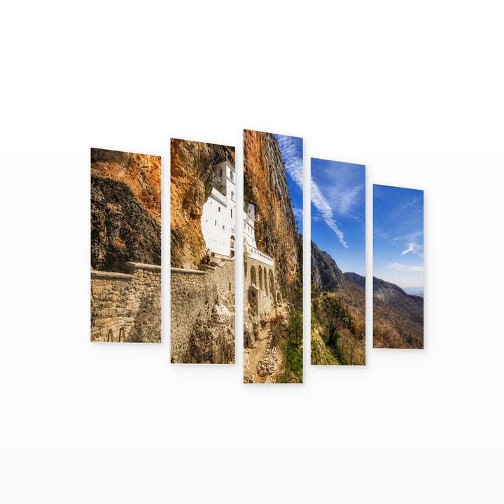 Ostrog Monastery in Montenegro - St — five-panel wall art on white background in perspective | 5wallart 56697 M1
