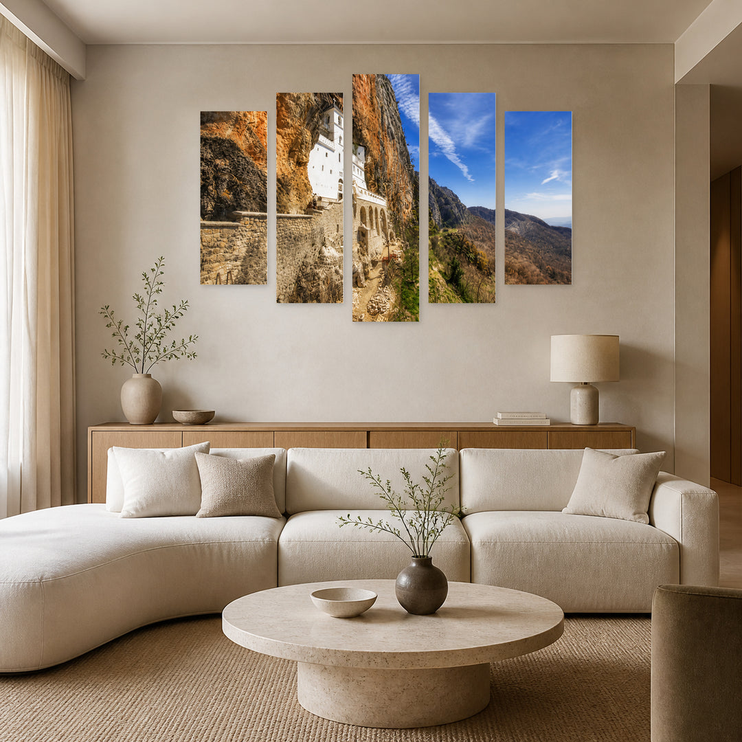 Ostrog Monastery in Montenegro - St — five-panel wall art in frontal interior | 5wallart 56697 M3