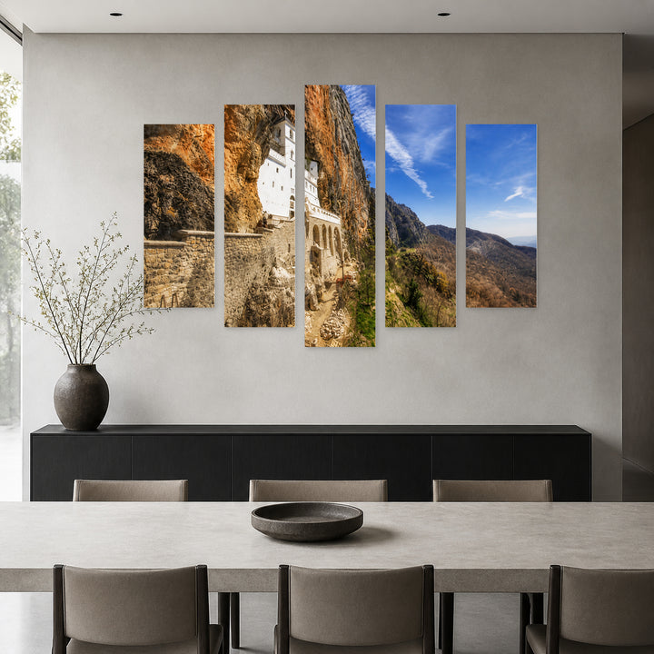 Ostrog Monastery in Montenegro - St — five-panel wall art in alternate frontal interior | 5wallart 56697 M4