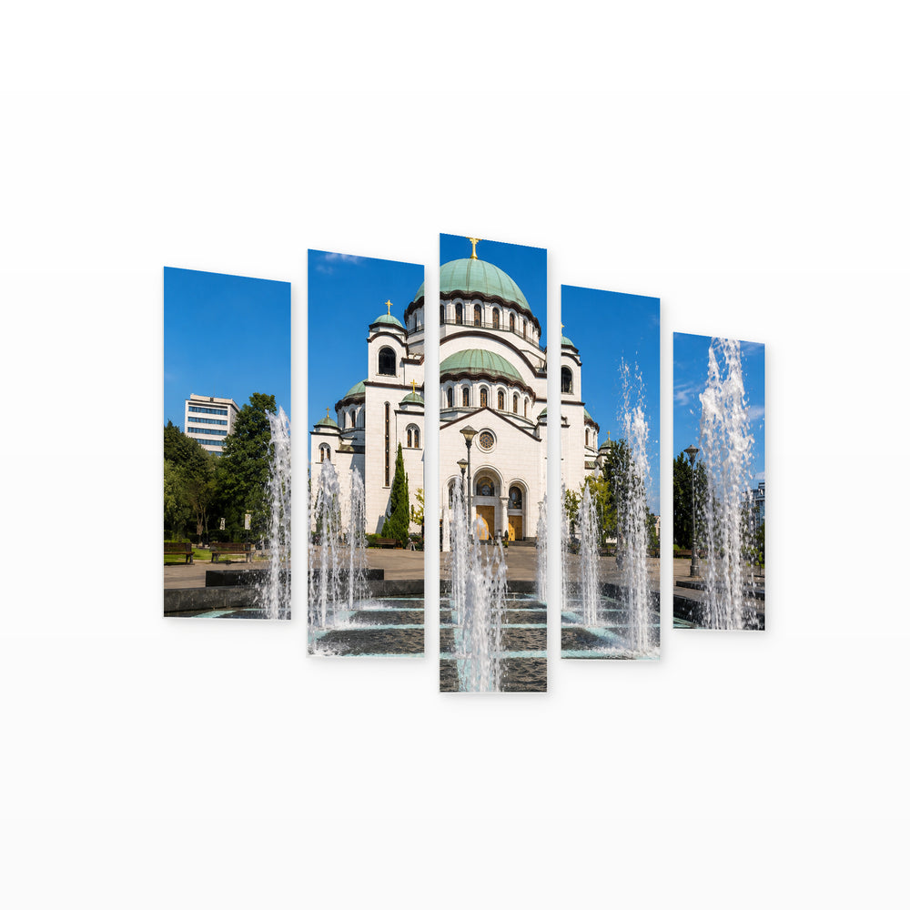 Cathedral of Saint Sava in Serene Light — five-panel wall art on white background in perspective | 5wallart 56698 M1