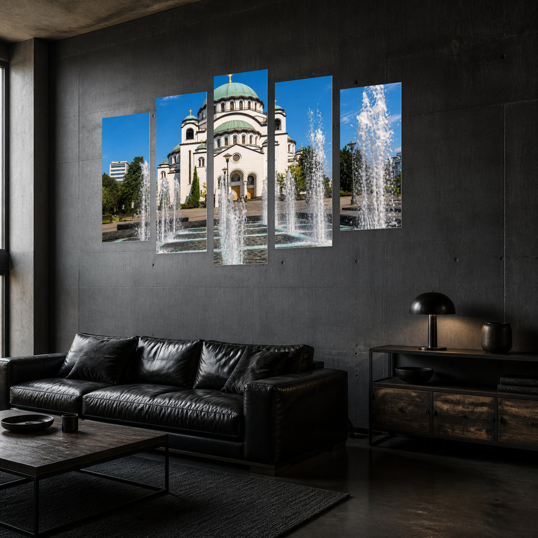 Cathedral of Saint Sava in Serene Light — five-panel wall art in perspective interior | 5wallart 56698 M2