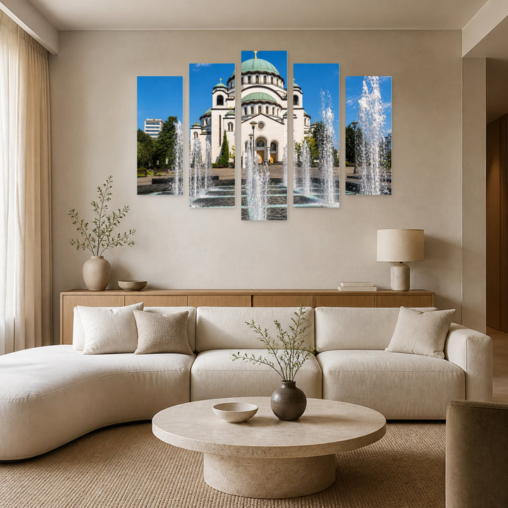 Cathedral of Saint Sava in Serene Light — five-panel wall art in alternate frontal interior | 5wallart 56698 M4