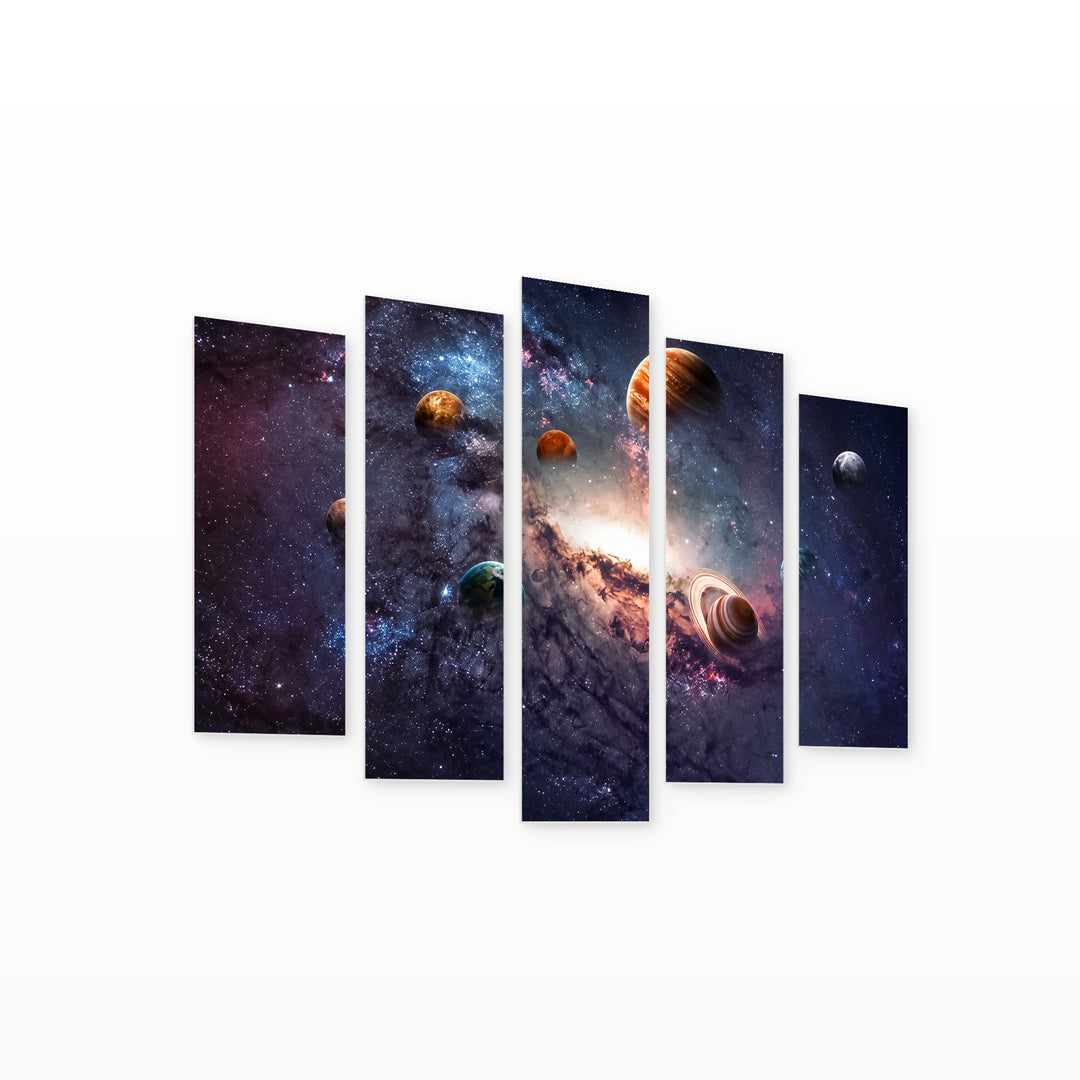 Solar System 2 in Serene Light — five-panel wall art on white background in perspective | 5wallart 56702 M1