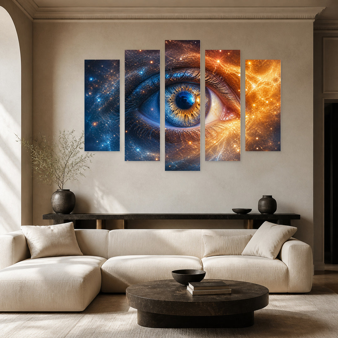 Window to the Universe in Serene Light — five-panel wall art in frontal interior | 5wallart 56731 M3