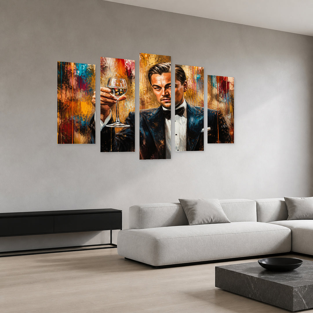 Bohemian Majesty with Dramatic Contrast — five-panel wall art in perspective interior | 5wallart 56732 M2