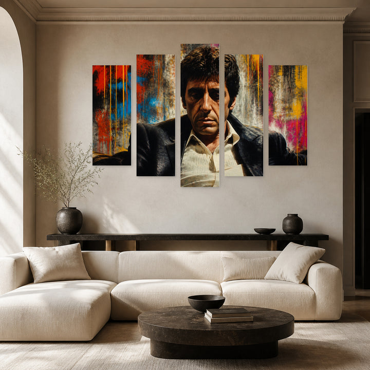 Marked with Dreamlike Atmosphere — five-panel wall art in frontal interior | 5wallart 56733 M3