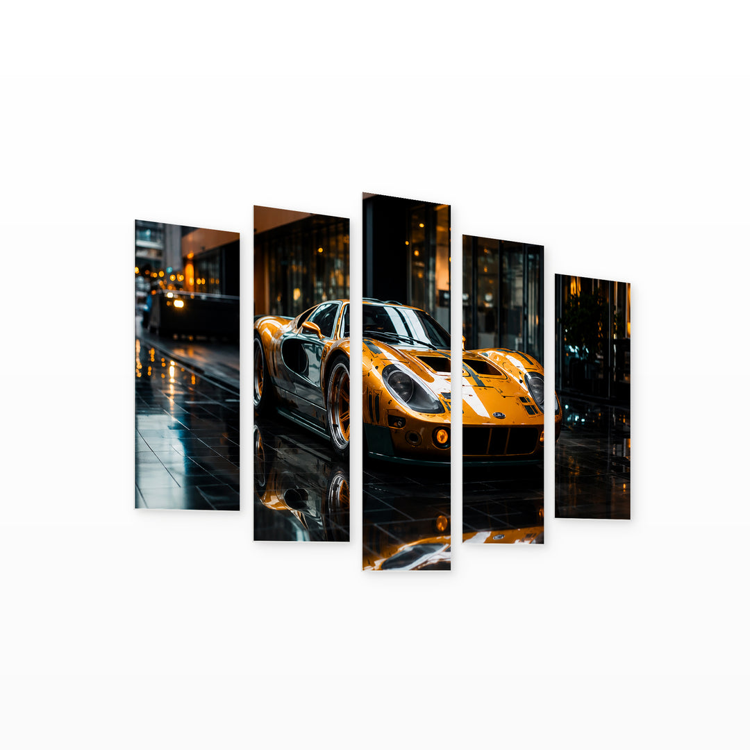 Supercar Glow at Night — five-panel wall art on white background in perspective | 5wallart 56734 M1