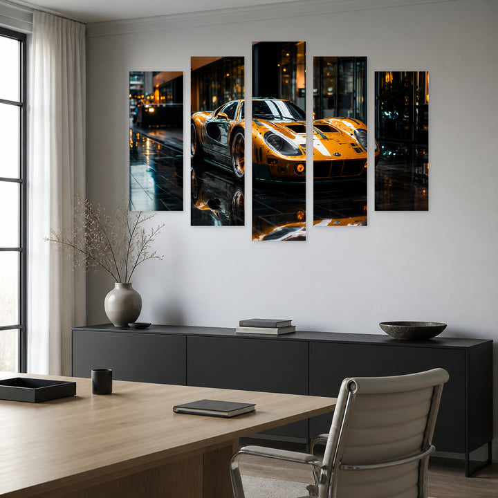 Supercar Glow at Night — five-panel wall art in frontal interior | 5wallart 56734 M3