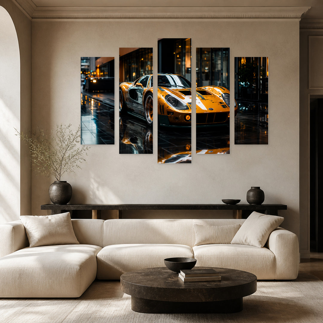 Supercar Glow at Night — five-panel wall art in alternate frontal interior | 5wallart 56734 M4