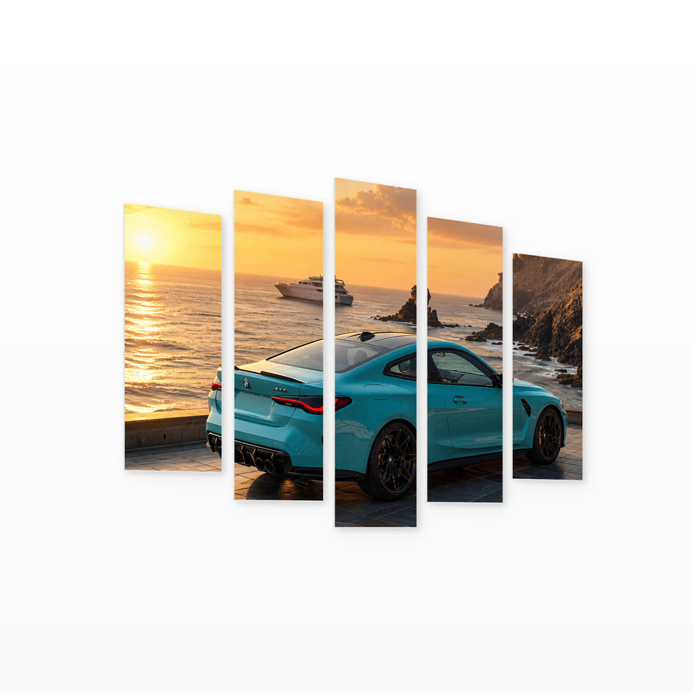 Chasing the Horizon at Golden Sunset — five-panel wall art on white background in perspective | 5wallart 56737 M1