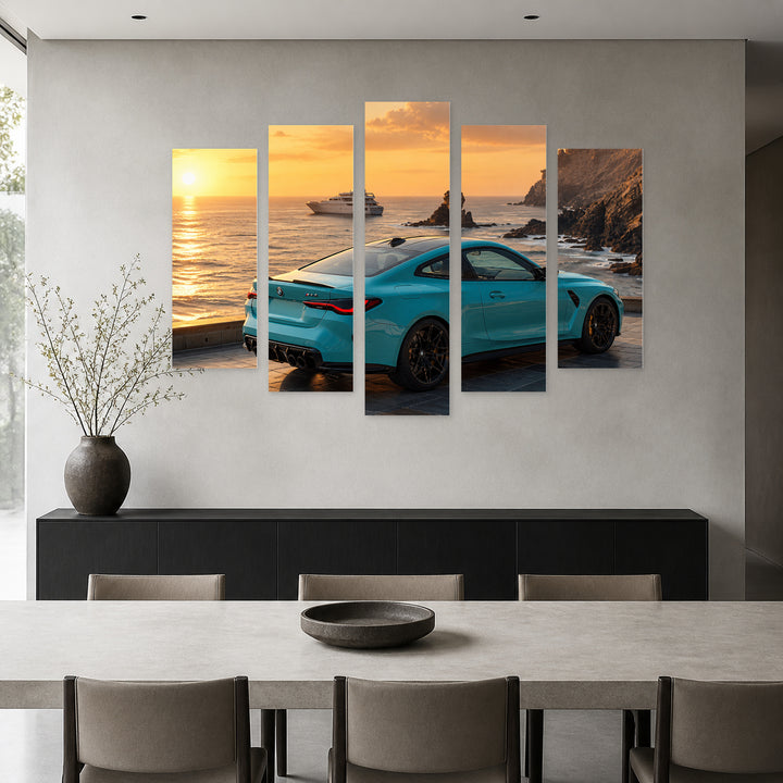 Chasing the Horizon at Golden Sunset — five-panel wall art in alternate frontal interior | 5wallart 56737 M4