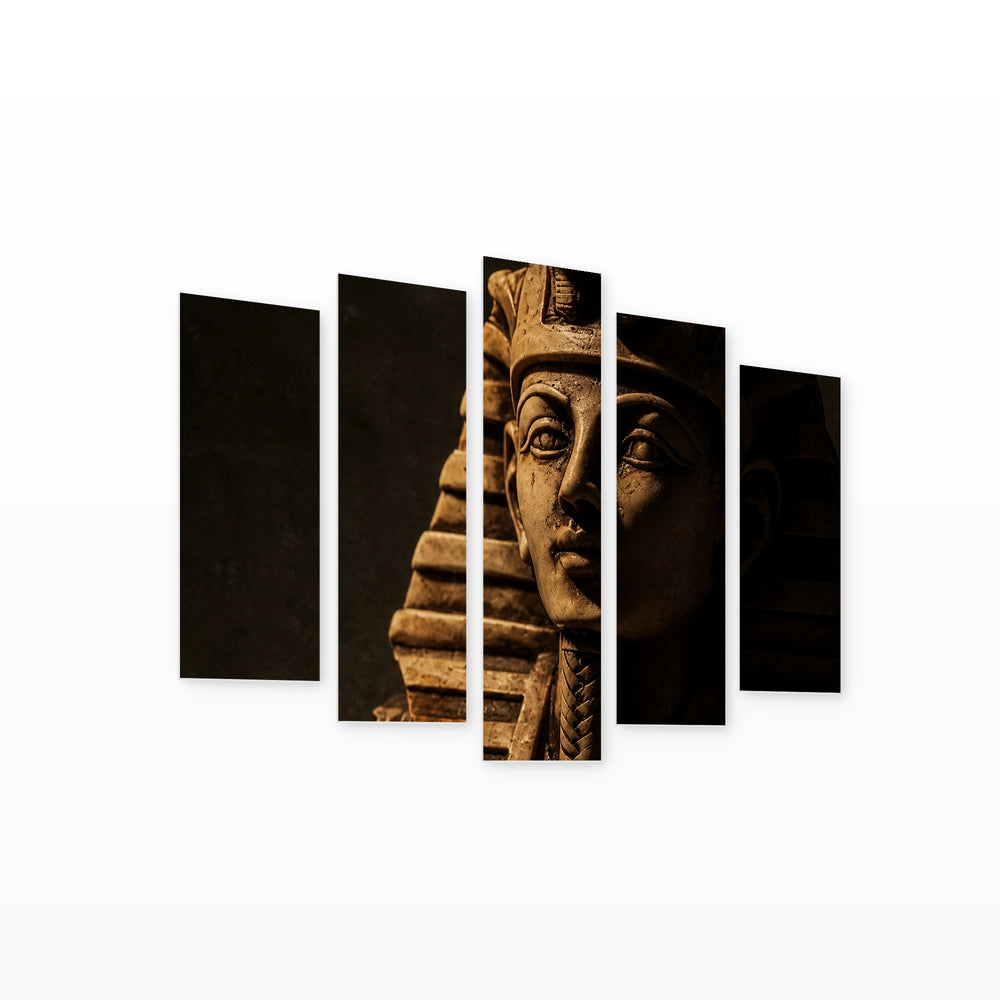 Stone Mask of Pharaoh Tutankhamun in Serene Light — five-panel wall art on white background in perspective | 5wallart 56738 M1