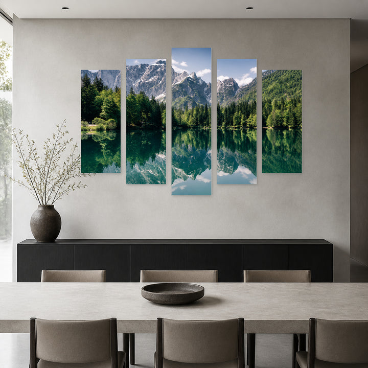 Mountain Range in Serene Light — five-panel wall art in frontal interior | 5wallart 56890 M3