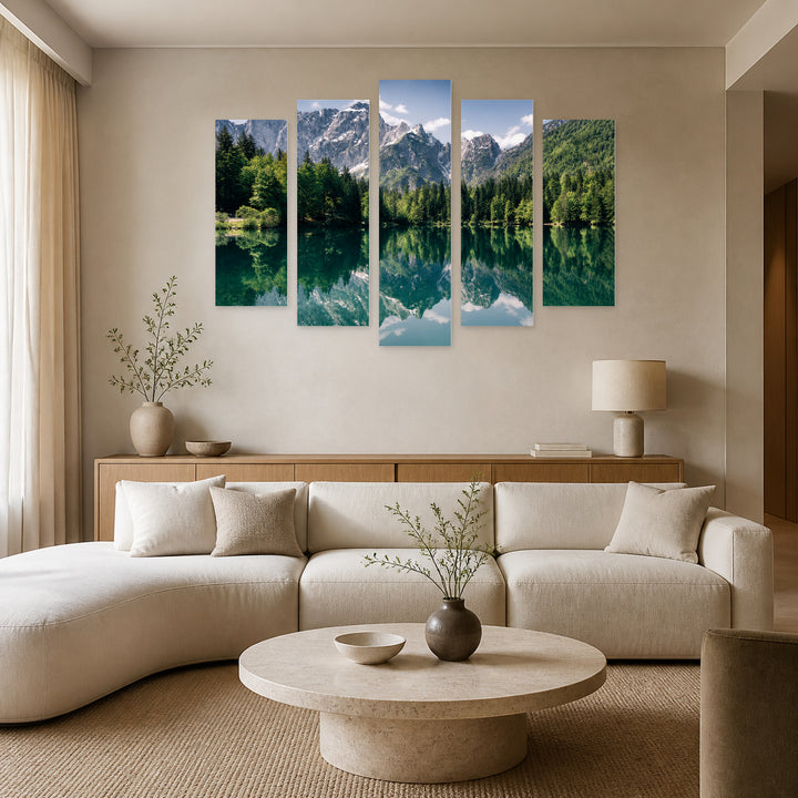 Mountain Range in Serene Light — five-panel wall art in alternate frontal interior | 5wallart 56890 M4