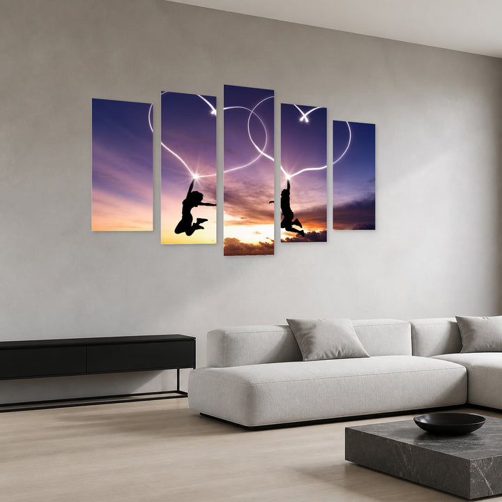 Young Couple Painting Hearts Contemporary Study — five-panel wall art in perspective interior | 5wallart 56892 M2