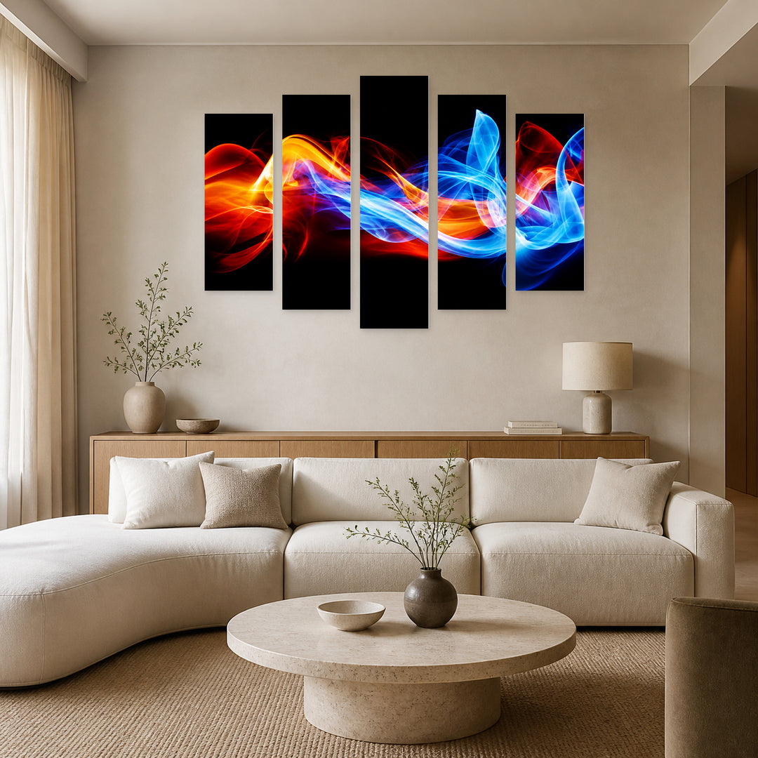 War of Colors in Vivid Color — five-panel wall art in frontal interior | 5wallart 57001 M3