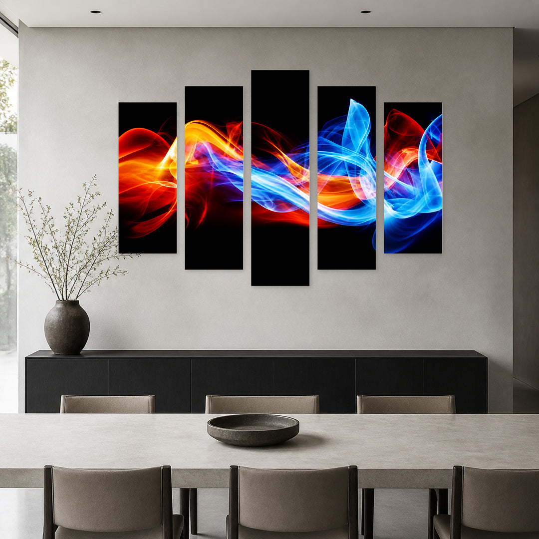 War of Colors in Vivid Color — five-panel wall art in alternate frontal interior | 5wallart 57001 M4