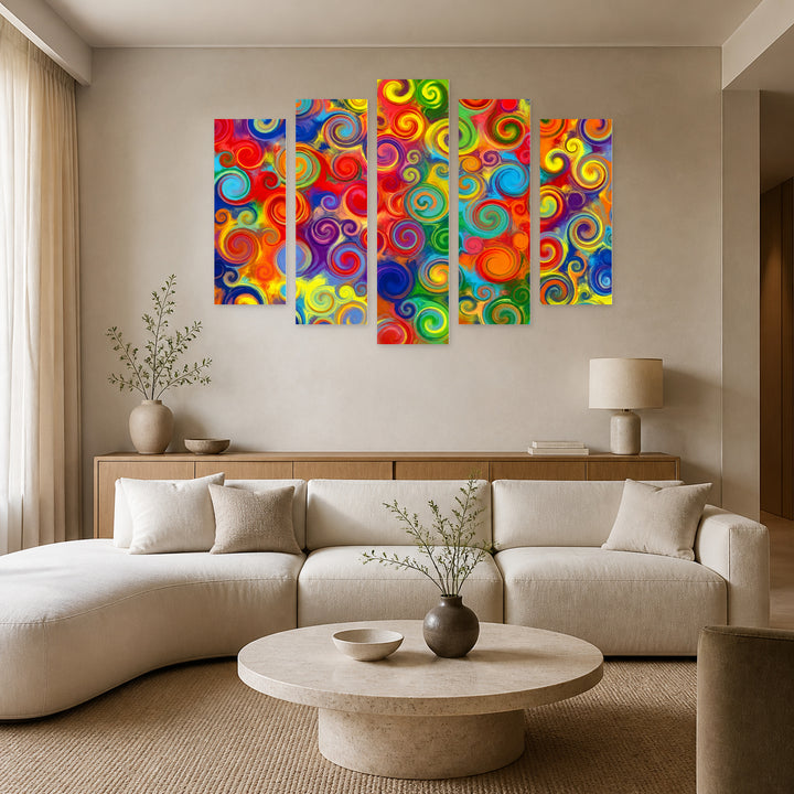 Harmony of Colors in Vivid Color — five-panel wall art in alternate frontal interior | 5wallart 57008 M4