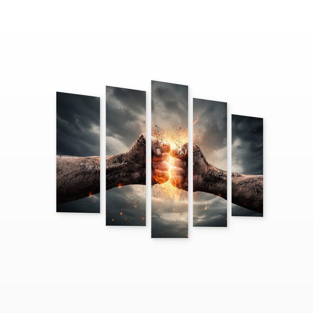 Clash with Geometric Rhythm — five-panel wall art on white background in perspective | 5wallart 57016 M1