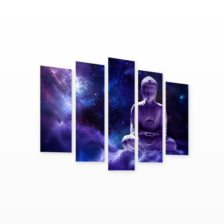 Cosmic Buddha in Serene Light — five-panel wall art on white background in perspective | 5wallart 57018 M1