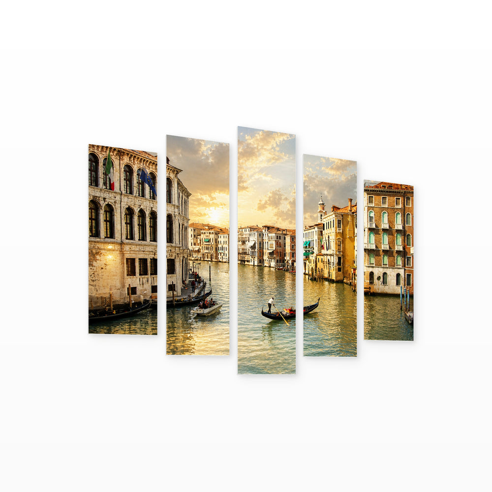 Oil Gondola in Serene Light — five-panel wall art on white background in perspective | 5wallart 57044 M1