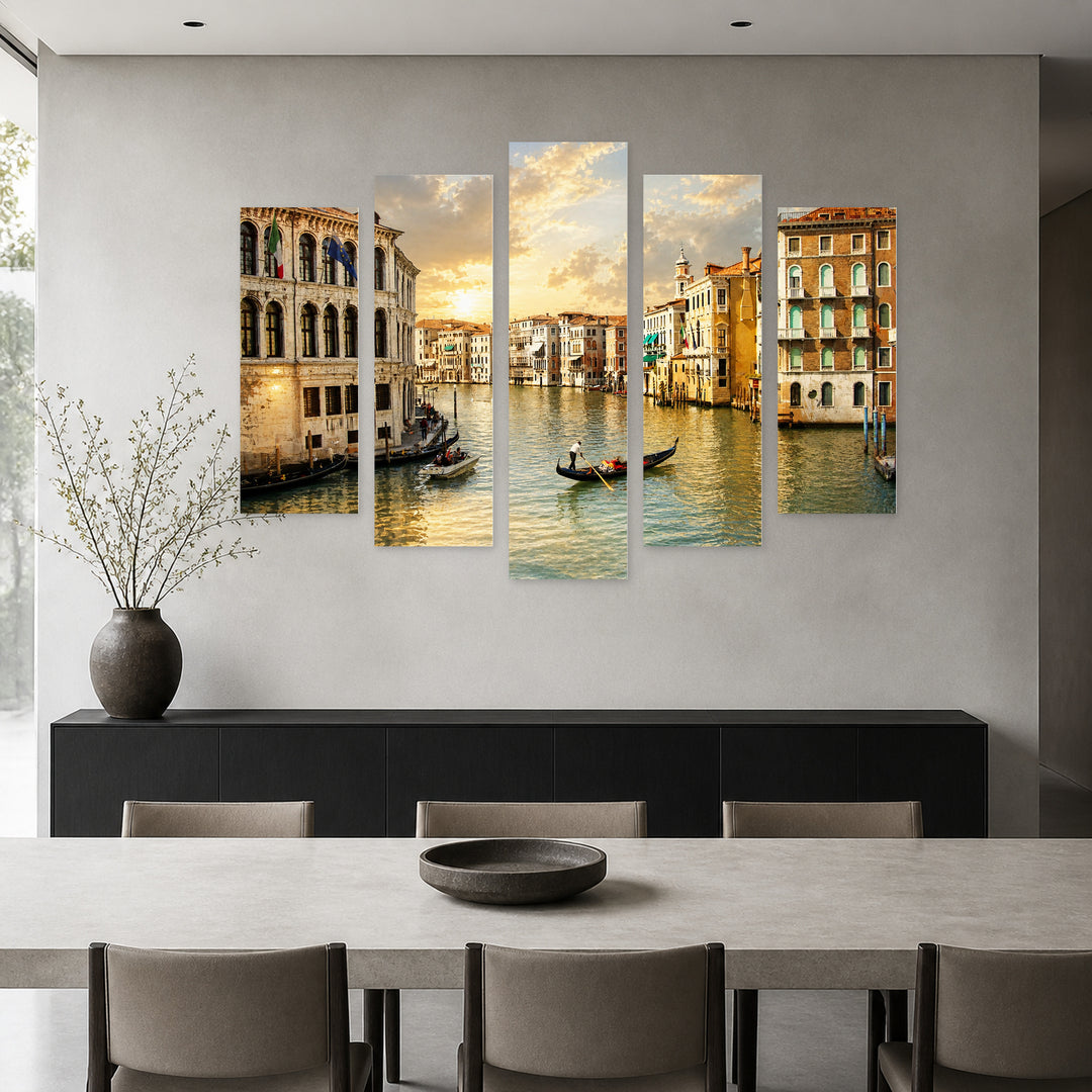 Oil Gondola in Serene Light — five-panel wall art in frontal interior | 5wallart 57044 M3