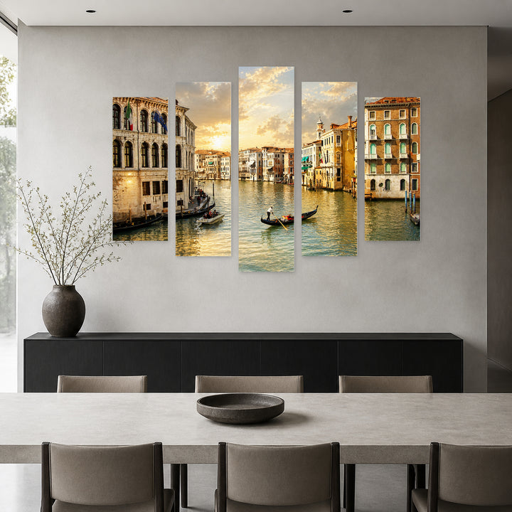 Oil Gondola in Serene Light — five-panel wall art in frontal interior | 5wallart 57044 M3