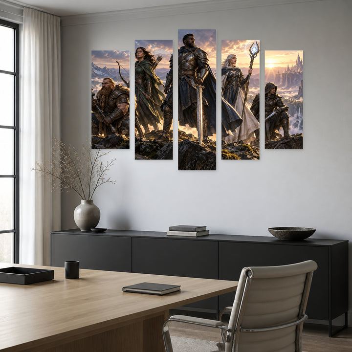 Team of Superheroes with Dramatic Contrast — five-panel wall art in alternate frontal interior | 5wallart 57063 M4